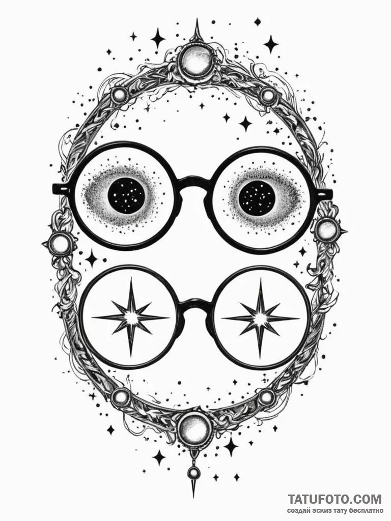 Tattoo sketch, star-gazer’s spectacles, a pai… — эскиз тату (№1752479787_0, 14.07.2025 07:56) — Tatufoto.com