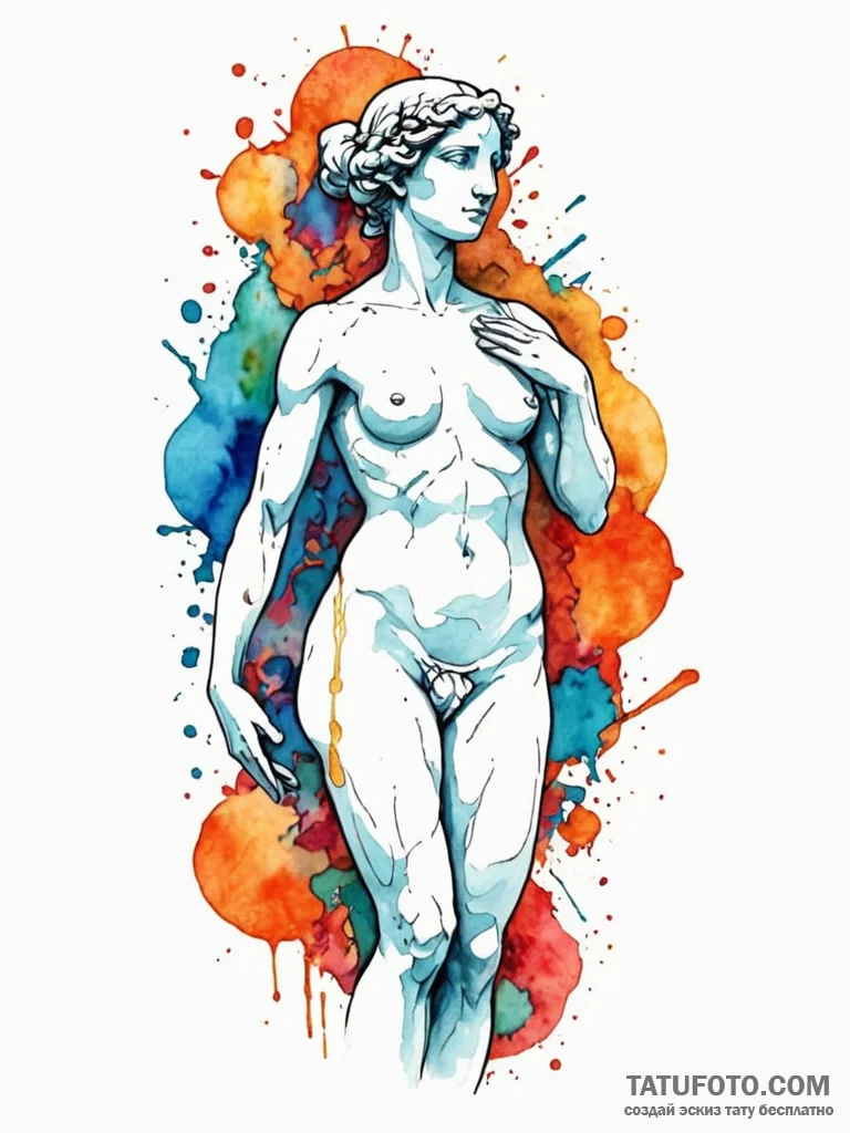 Tattoo sketch, elegant glitch art statue, a c... - эскиз тату (№1752480037_0, 14.07.2025 08:00) — Tatufoto.com