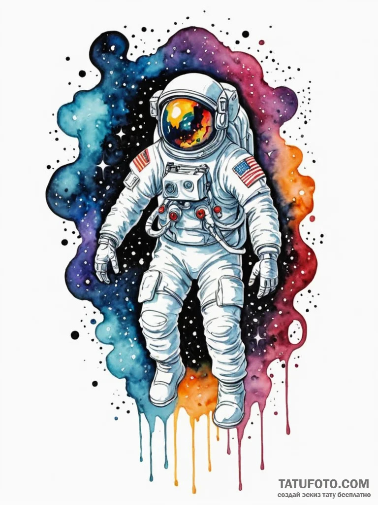 Tattoo sketch, an astronaut discovering a cos... - эскиз тату (№1752480288_0, 14.07.2025 08:04) — Tatufoto.com