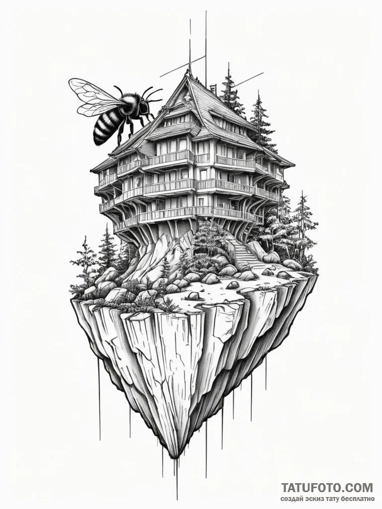 Tattoo sketch, biomimetic architecture: a bui... - эскиз тату (№1752480456_0, 14.07.2025 08:07) — Tatufoto.com