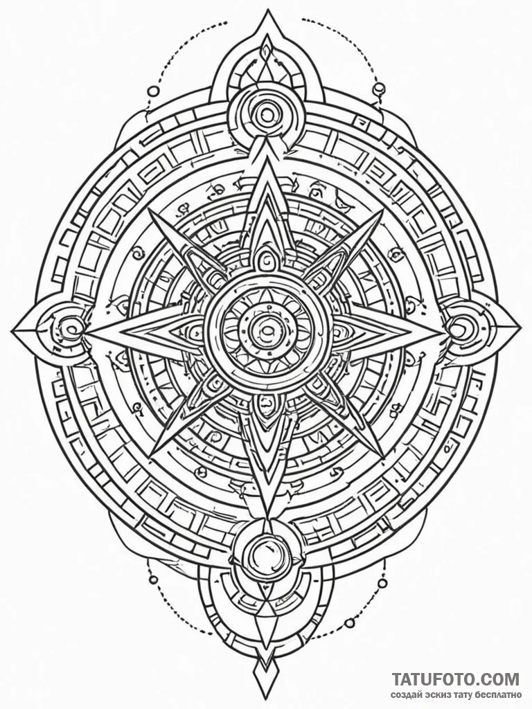 Tattoo sketch, aztec calendar stone reimagine… — эскиз тату (№1752480707_0, 14.07.2025 08:11) — Tatufoto.com
