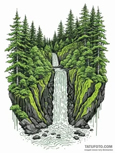 Tattoo sketch, verdant data waterfall, a maje... - эскиз тату (№1752480874_0, 14.07.2025 08:14) — Tatufoto.com