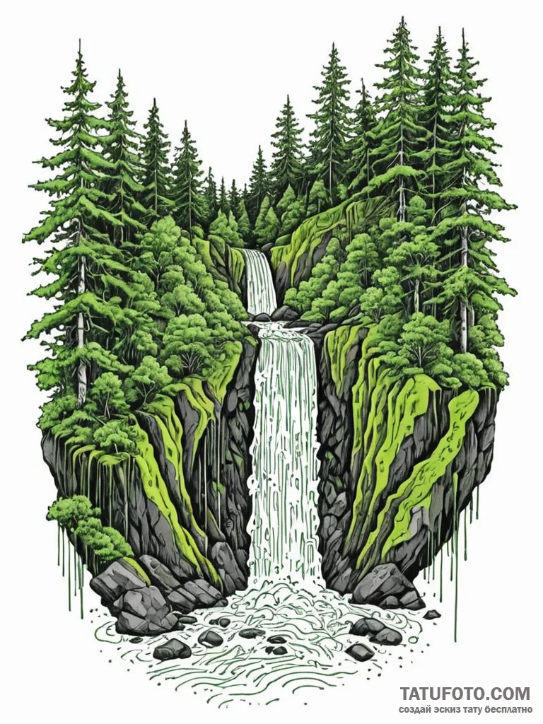 Tattoo sketch, verdant data waterfall, a maje… — эскиз тату (№1752480874_0, 14.07.2025 08:14) — Tatufoto.com