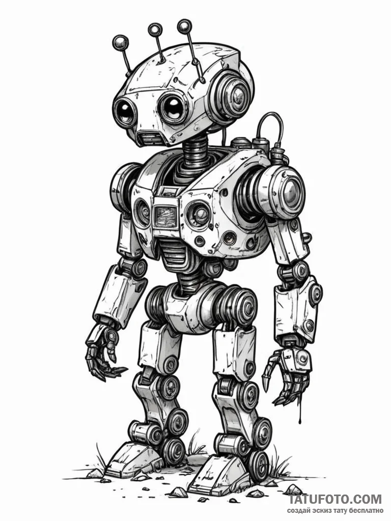 Tattoo sketch, scavenger bot's sanctuary, a c... - эскиз тату (№1752480958_0, 14.07.2025 08:15) — Tatufoto.com