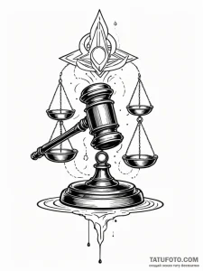 Tattoo sketch, judge's gavel, data impact, a... - эскиз тату (№1752481544_0, 14.07.2025 08:25) — Tatufoto.com