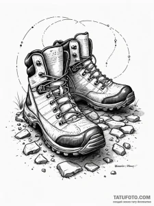 Tattoo sketch, wanderer's weary boots, digita... - эскиз тату (№1752481627_0, 14.07.2025 08:27) — Tatufoto.com