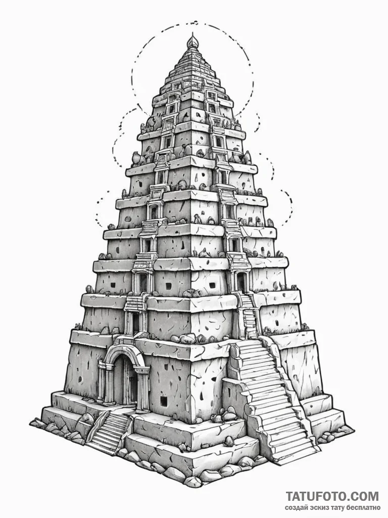 Tattoo sketch, zestful ziggurat of knowledge,... - эскиз тату (№1752482468_0, 14.07.2025 08:41) — Tatufoto.com