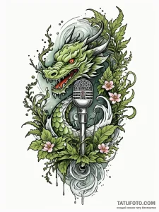 Tattoo sketch, mossy microphone, ancient voic... - эскиз тату (№1752482635_0, 14.07.2025 08:43) — Tatufoto.com