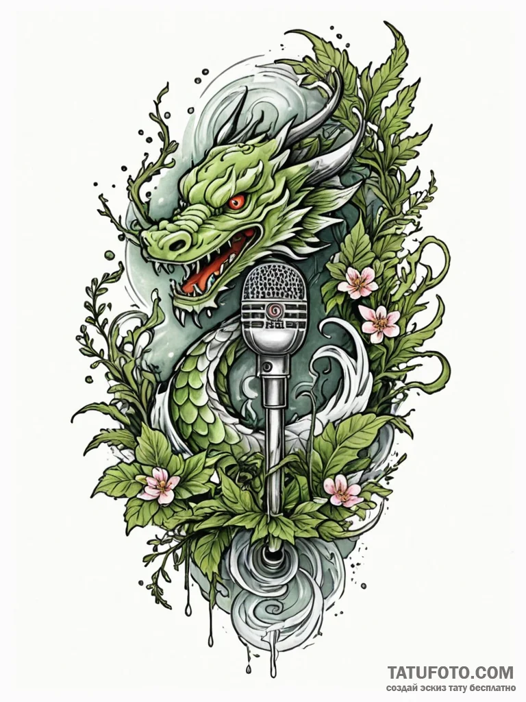 Tattoo sketch, mossy microphone, ancient voic… — эскиз тату (№1752482635_0, 14.07.2025 08:43) — Tatufoto.com