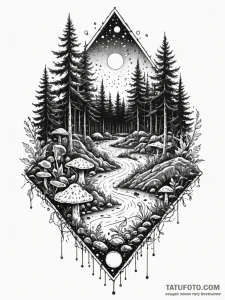 Tattoo sketch, electric forest floor, a fores... - эскиз тату (№1752482719_0, 14.07.2025 08:45) — Tatufoto.com