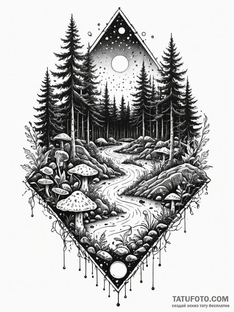 Tattoo sketch, electric forest floor, a fores... - эскиз тату (№1752482719_0, 14.07.2025 08:45) — Tatufoto.com