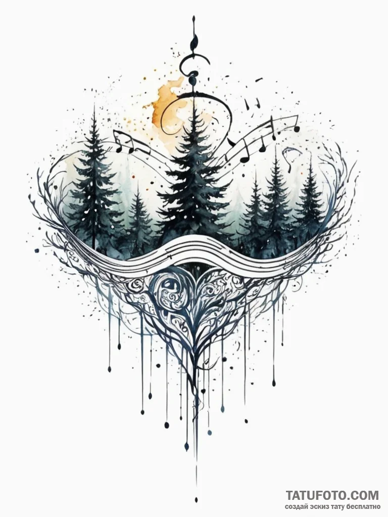 Tattoo sketch, omnidirectional soundwave tree... - эскиз тату (№1752482803_0, 14.07.2025 08:46) — Tatufoto.com