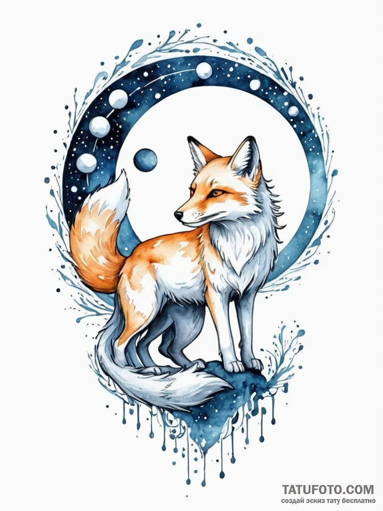 Tattoo sketch, fox spirit, digital realm, a m... - эскиз тату (№1752483137_0, 14.07.2025 08:52) — Tatufoto.com