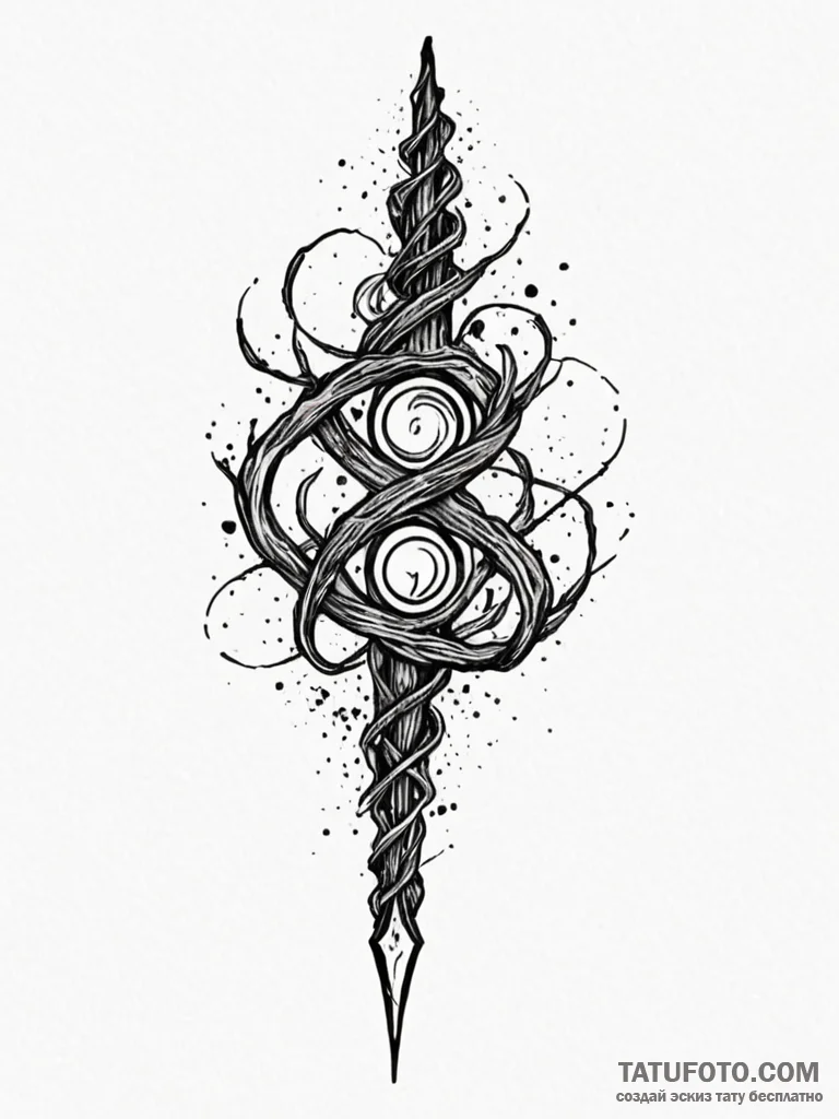 Tattoo sketch, wizard's wireless wand, a clas... - эскиз тату (№1752483221_0, 14.07.2025 08:53) — Tatufoto.com