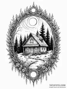 Tattoo sketch, quaint cottage, hidden quantum... - эскиз тату (№1752483554_0, 14.07.2025 08:59) — Tatufoto.com