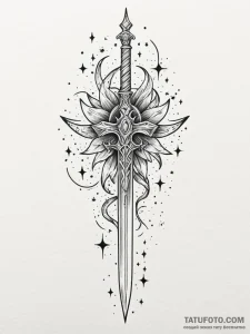Tattoo sketch, zodiac sword, cosmic blade, a... - эскиз тату (№1752483722_0, 14.07.2025 09:02) — Tatufoto.com