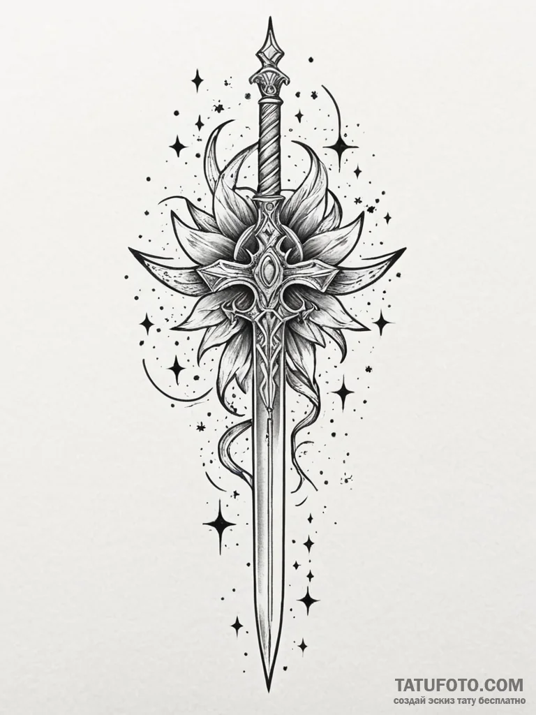 Tattoo sketch, zodiac sword, cosmic blade, a... - эскиз тату (№1752483722_0, 14.07.2025 09:02) — Tatufoto.com