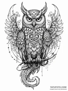 Tattoo sketch, knowledge keeper owl, biometri... - эскиз тату (№1752483806_0, 14.07.2025 09:03) — Tatufoto.com