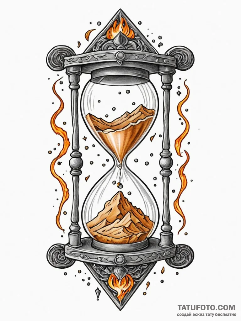 Tattoo sketch, burning hourglass, with sand m... - эскиз тату (№1752483974_0, 14.07.2025 09:06) — Tatufoto.com