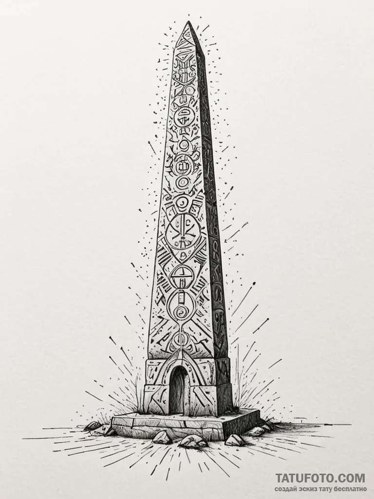 Tattoo sketch, monolithic data obelisk, a mas… — эскиз тату (№1752484310_0, 14.07.2025 09:11) — Tatufoto.com