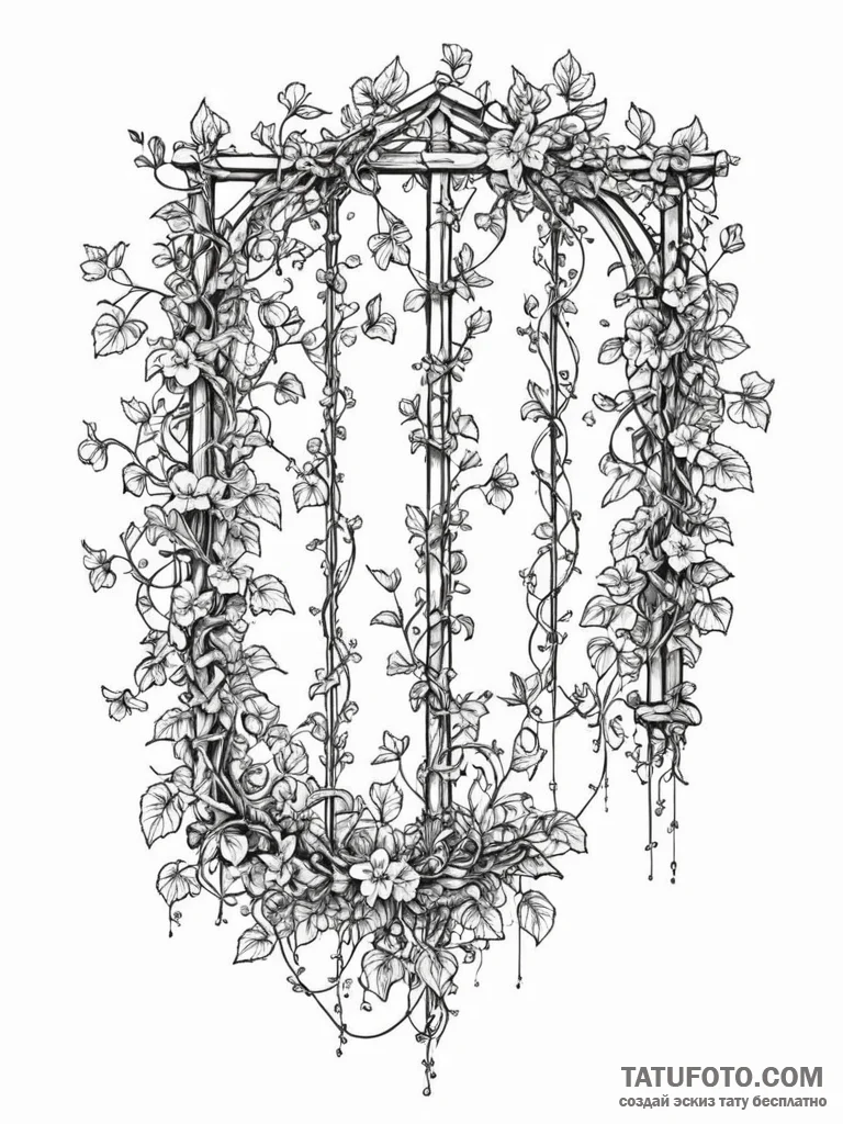 Tattoo sketch, trellis of tangled data, a gar… — эскиз тату (№1752484394_0, 14.07.2025 09:13) — Tatufoto.com