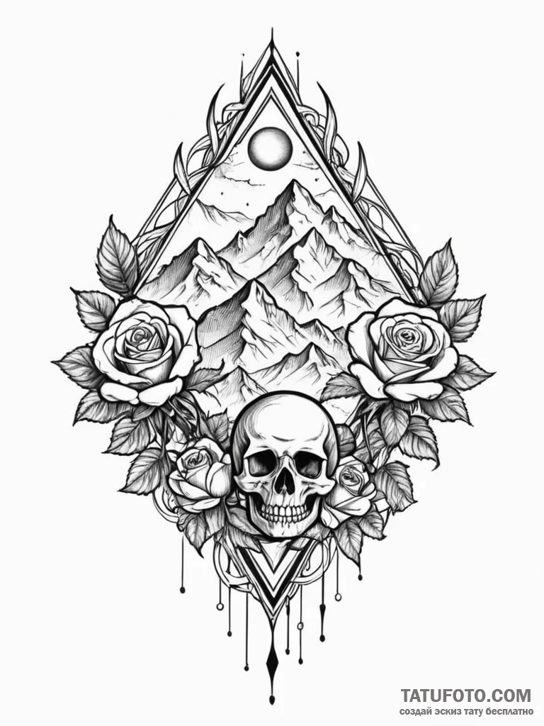 Tattoo sketch, recursive mountain range, a ma... - эскиз тату (№1752484645_0, 14.07.2025 09:17) — Tatufoto.com