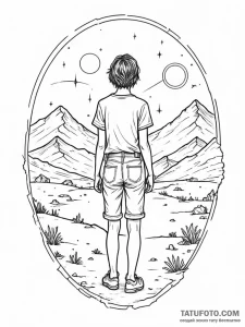 Tattoo sketch, youthful pioneer, virtual hori... - эскиз тату (№1752484729_0, 14.07.2025 09:18) — Tatufoto.com