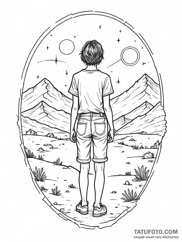 Tattoo sketch, youthful pioneer, virtual hori... - эскиз тату (№1752484729_0, 14.07.2025 09:18) — Tatufoto.com