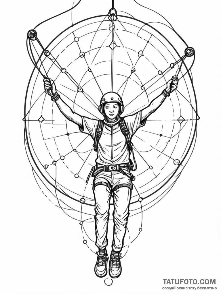 Tattoo sketch, zipline through the metaverse,... - эскиз тату (№1752485066_0, 14.07.2025 09:24) — Tatufoto.com