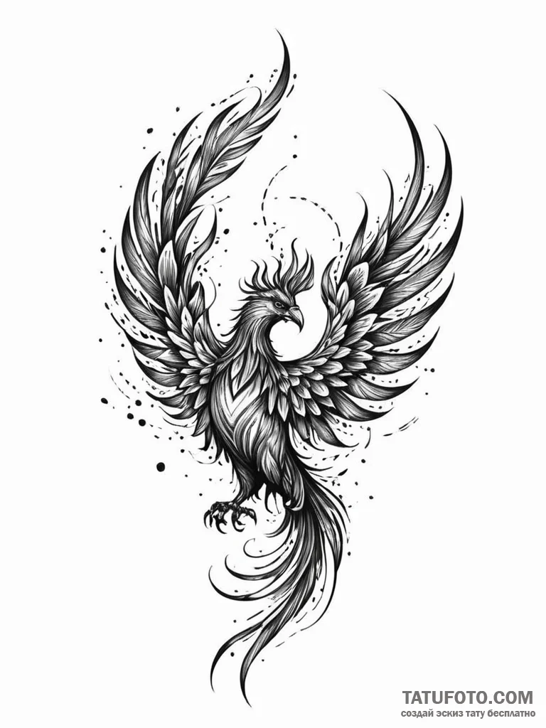Tattoo sketch, phoenix ember, digital ash, a... - эскиз тату (№1752485151_0, 14.07.2025 09:25) — Tatufoto.com