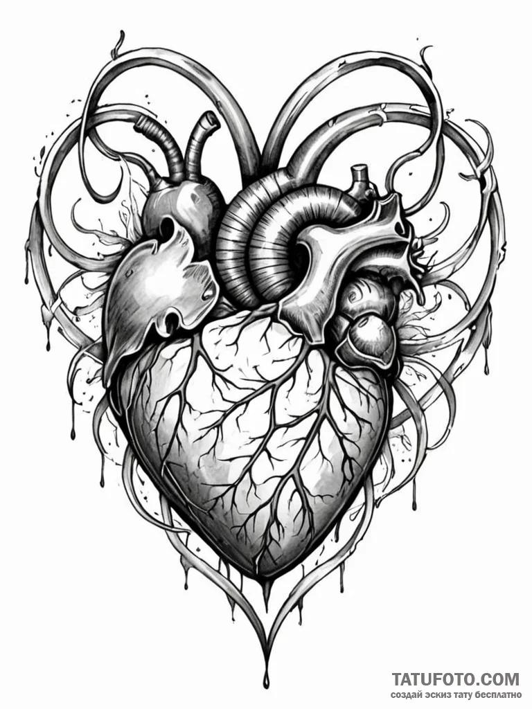 Tattoo sketch, unfurling blueprint heart, a s… — эскиз тату (№1752485234_0, 14.07.2025 09:27) — Tatufoto.com
