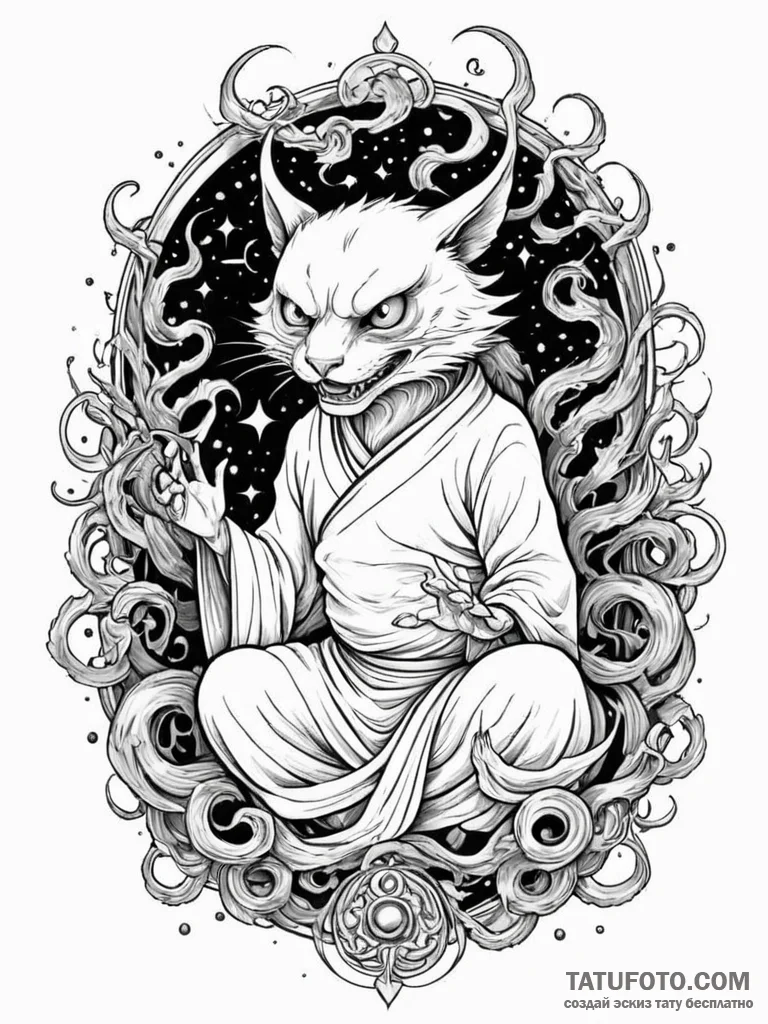 Tattoo sketch, yokai, digital manifestation,… — эскиз тату (№1752485318_0, 14.07.2025 09:28) — Tatufoto.com