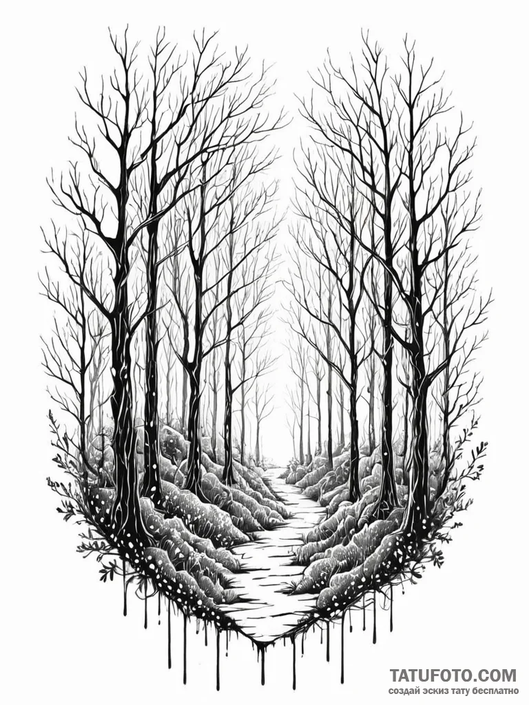 Tattoo sketch, optical fiber forest, a dense,... - эскиз тату (№1752485402_0, 14.07.2025 09:30) — Tatufoto.com