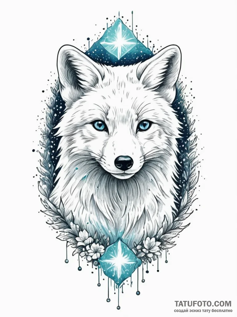 Tattoo sketch, arctic fox with glowing, biolu... - эскиз тату (№1752485486_0, 14.07.2025 09:31) — Tatufoto.com