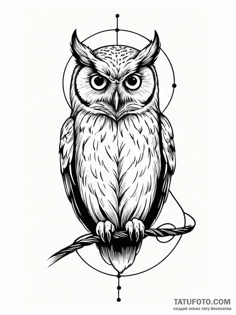 Tattoo sketch, questioning owl, digital wisdo... - эскиз тату (№1752485820_0, 14.07.2025 09:37) — Tatufoto.com