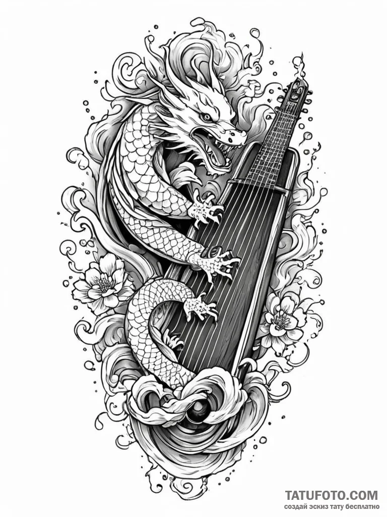 Tattoo sketch, zither of zestful energy, a be… — эскиз тату (№1752486074_0, 14.07.2025 09:41) — Tatufoto.com