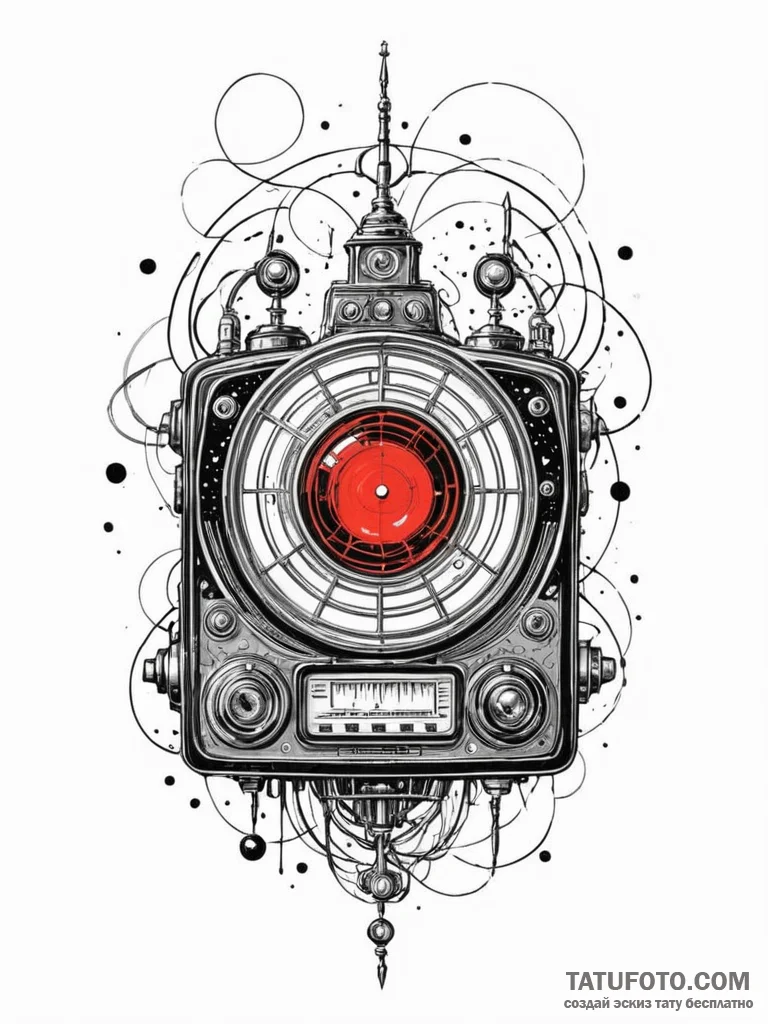 Tattoo sketch, retro-futuristic radio waves,... - эскиз тату (№1752486158_0, 14.07.2025 09:42) — Tatufoto.com