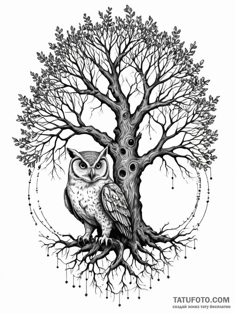 Tattoo sketch, nexus node of nature, an ancie... - эскиз тату (№1752486409_0, 14.07.2025 09:46) — Tatufoto.com