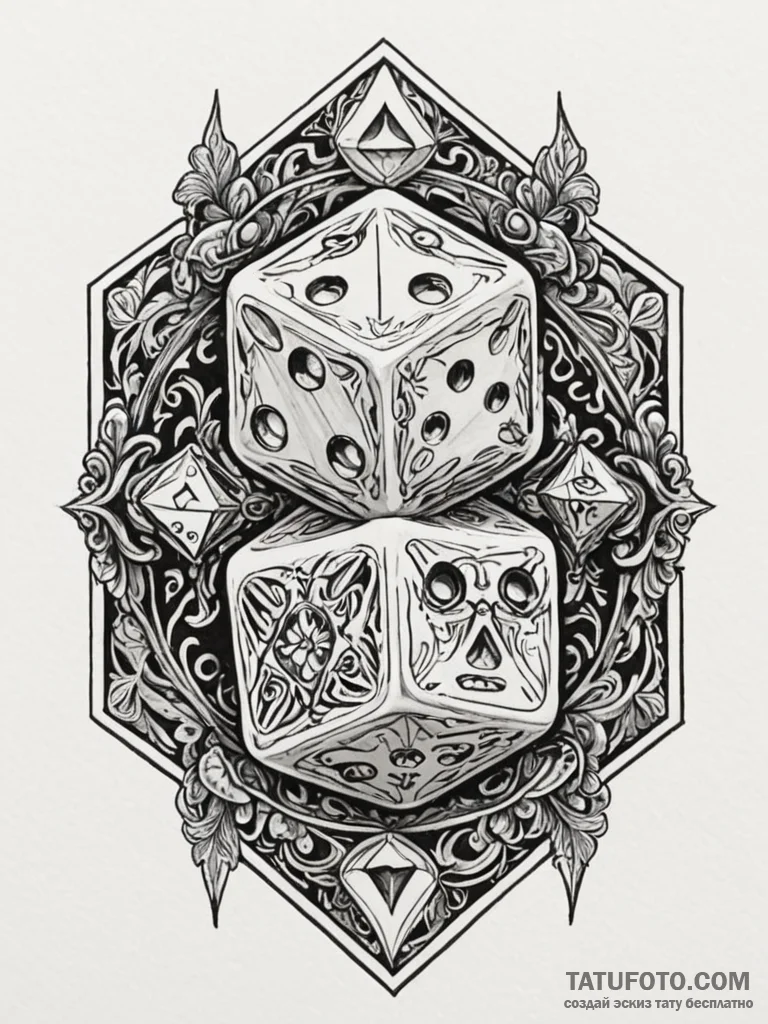 Tattoo sketch, oracle's dice, shifting future... - эскиз тату (№1752486493_0, 14.07.2025 09:48) — Tatufoto.com