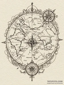 Tattoo sketch, old map, digital overlay, an a... - эскиз тату (№1752486913_0, 14.07.2025 09:55) — Tatufoto.com