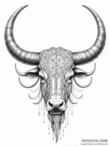 Tattoo sketch, yak horn, data carved, a singl... - эскиз тату (№1752487416_0, 14.07.2025 10:03) — Tatufoto.com