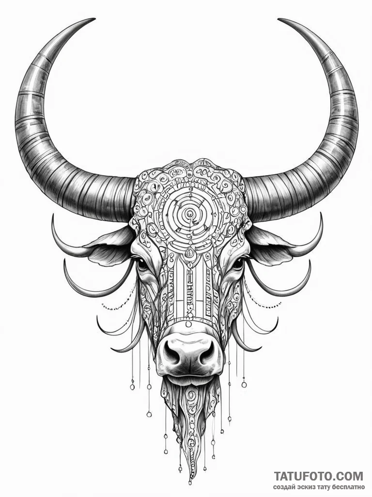 Tattoo sketch, yak horn, data carved, a singl... - эскиз тату (№1752487416_0, 14.07.2025 10:03) — Tatufoto.com