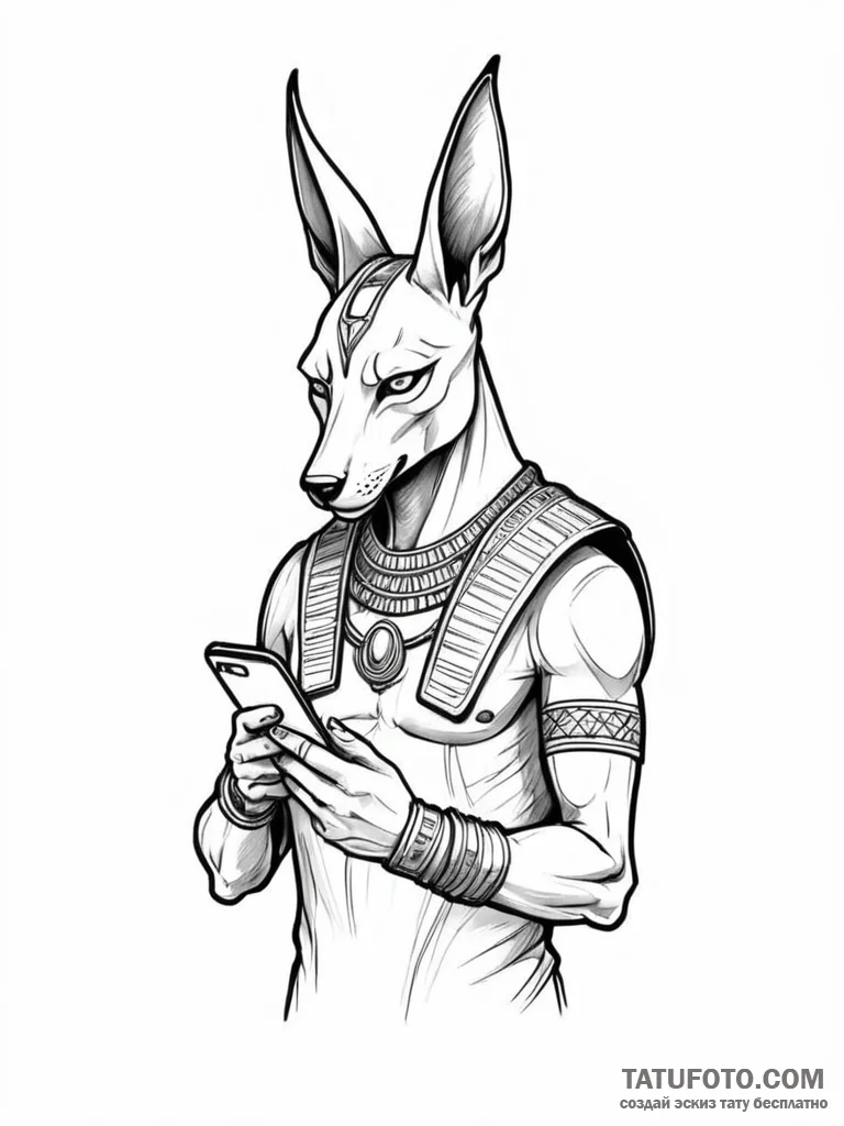 Tattoo sketch, an anubis checking notificatio... - эскиз тату (№1752487498_0, 14.07.2025 10:04) — Tatufoto.com