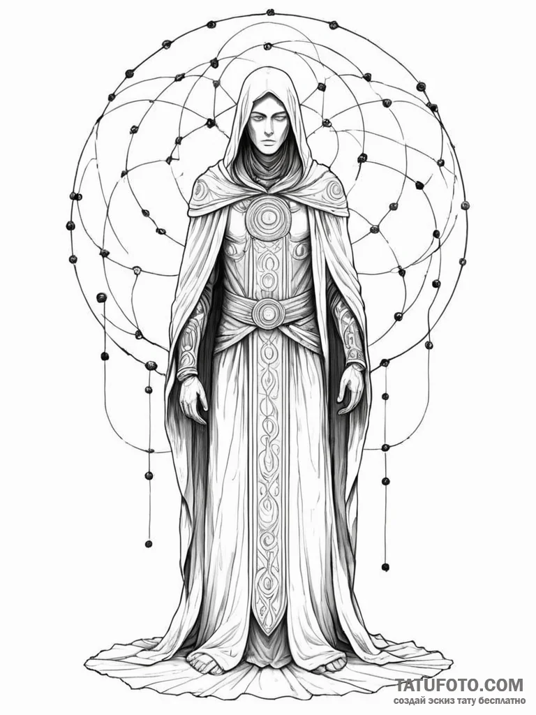Tattoo sketch, the last algorithm guardian, a... - эскиз тату (№1752487581_0, 14.07.2025 10:06) — Tatufoto.com