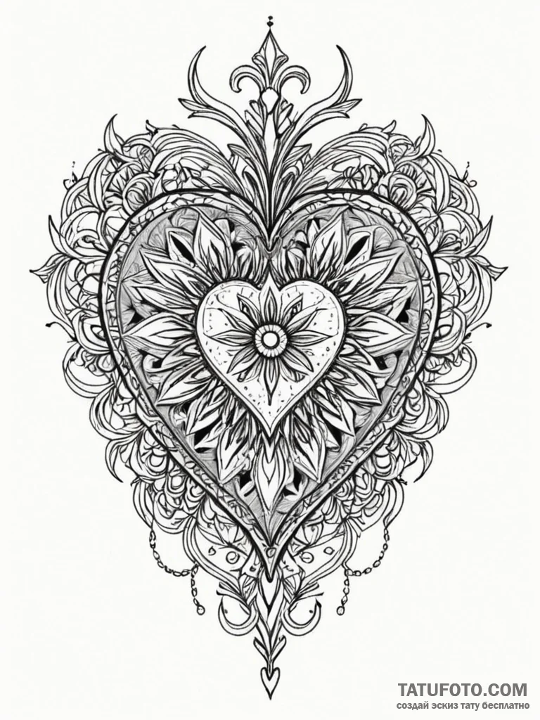 Tattoo sketch, kaleidoscope heart, a human he… — эскиз тату (№1752487918_0, 14.07.2025 10:11) — Tatufoto.com