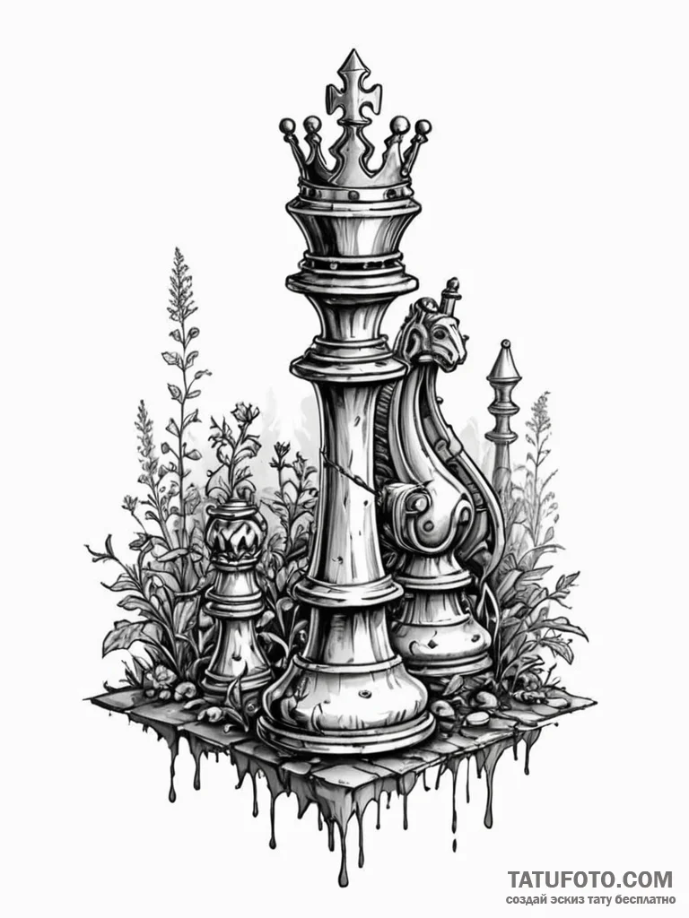 Tattoo sketch, discarded ai chess piece, a be... - эскиз тату (№1752488375_0, 14.07.2025 10:19) — Tatufoto.com