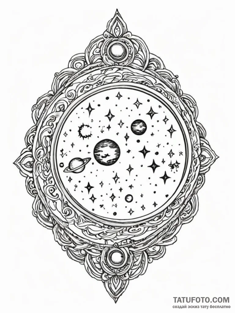 Tattoo sketch, pocket universe locket, a simp... - эскиз тату (№1752488544_0, 14.07.2025 10:22) — Tatufoto.com