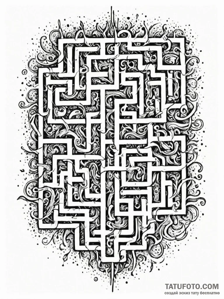 Tattoo sketch, mnemonic maze, a complex, swir… — эскиз тату (№1752488963_0, 14.07.2025 10:29) — Tatufoto.com
