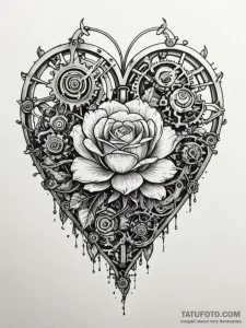 Tattoo sketch, mechanical heart, blooming lif... - эскиз тату (№1752489132_0, 14.07.2025 10:32) — Tatufoto.com