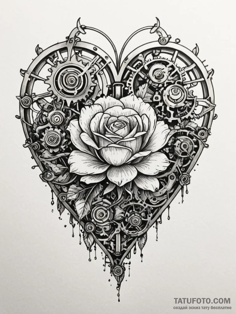 Tattoo sketch, mechanical heart, blooming lif... - эскиз тату (№1752489132_0, 14.07.2025 10:32) — Tatufoto.com